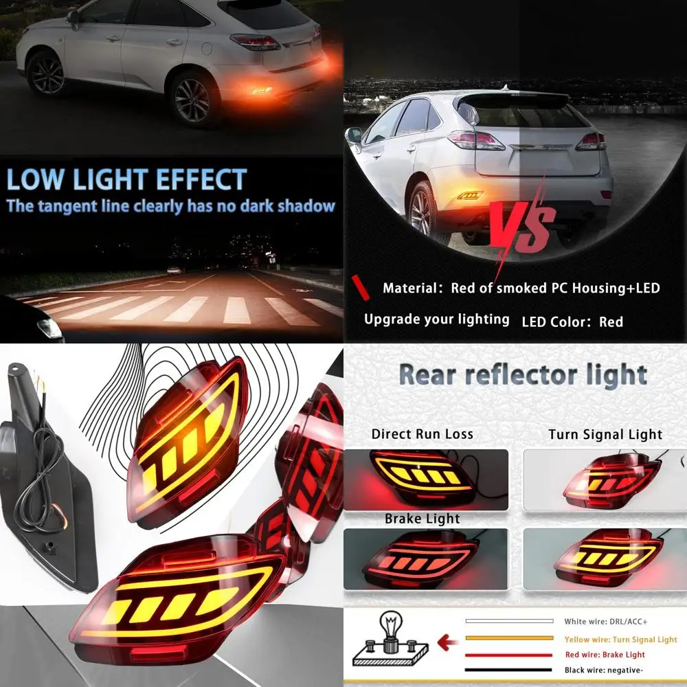 

Red LED Rear Bumper Reflectors, Fog, Brake, Tail Lights with Turn Signal for 2009-2015 Lexus RX350 Add-On Accessories