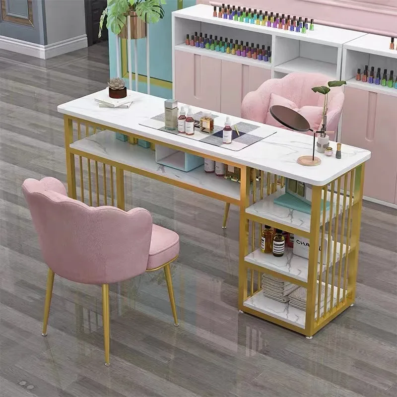 Hot selling Beauty Salon Furniture marble metal frame nail station manicure nail table With chairs