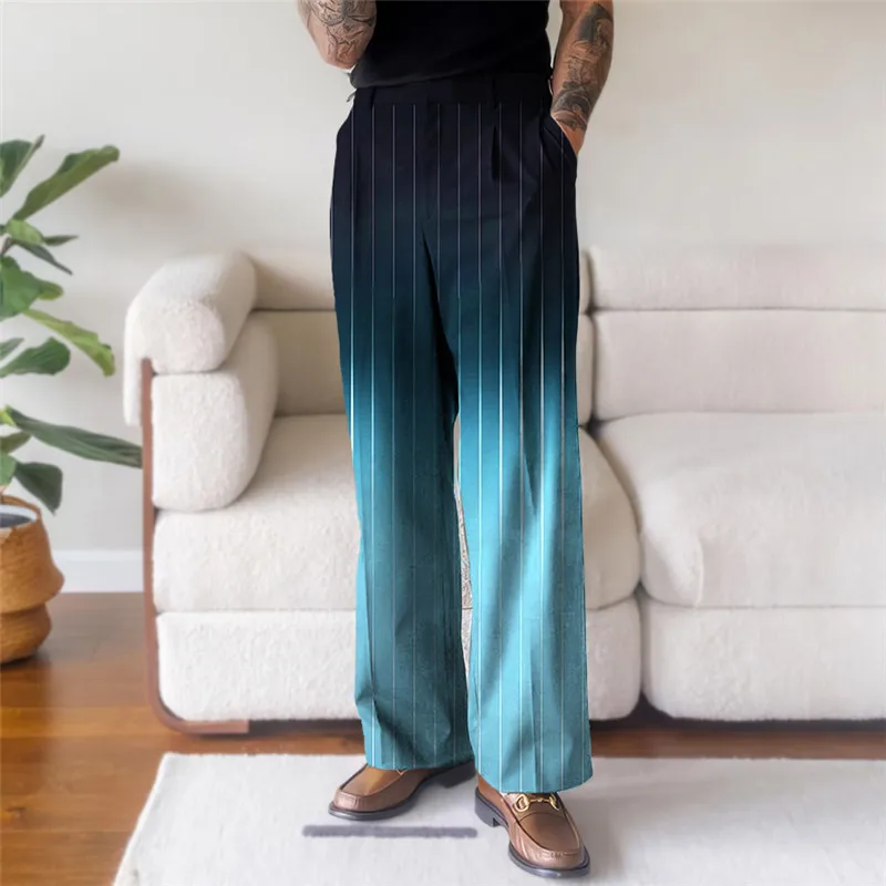 NEW SPLICING DOUBLE COLOR STRIPED TREND CASUAL PANTS LARGE SIZE STRAIGHT PANTS LOOSE PANTS DAILY CASUAL BREATHABLE PANTS LOOK GO