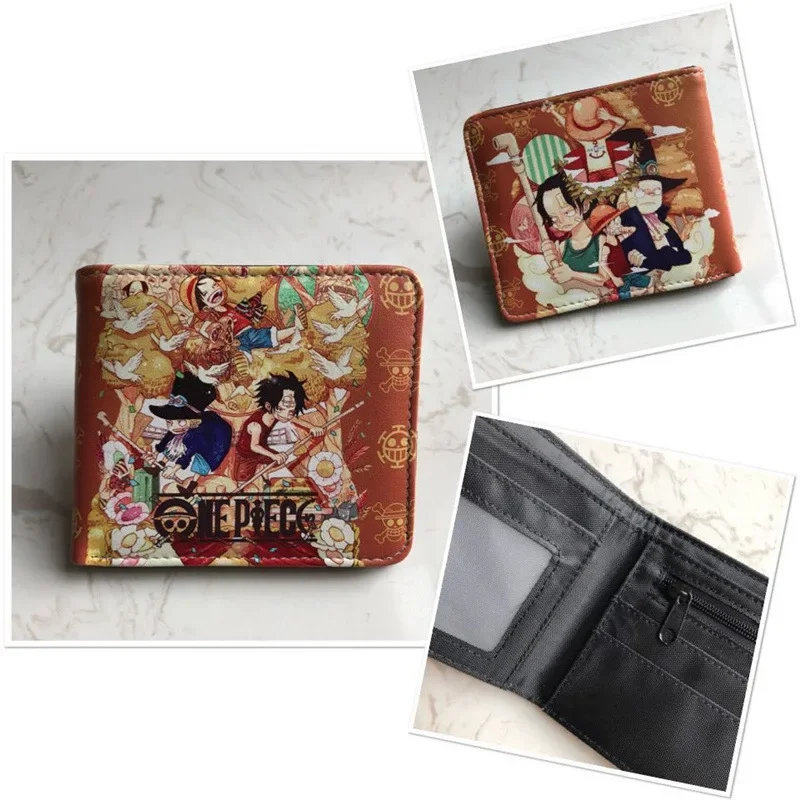 Bandai One Piece Anime Figures Foldable PU Wallet Card Clip Bag Children Cartoons Cosplay Leather Coin Purse Birthday Gifts view 2