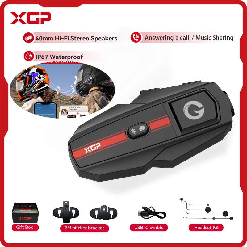 XGP Motorrad Intercom Helm Bluetooth Headset Sprachsteuerung DSP/CVC/Mikrofon Rauschunterdrückung 1000 mAh Motorradzubehör