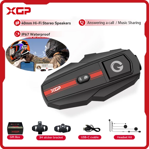 XGP-intercomunicador para motocicleta, cascos con Bluetooth, Control por voz, DSP/CVC/micrófono, reducción de ruido, 1000mAh, accesorios para motocicleta