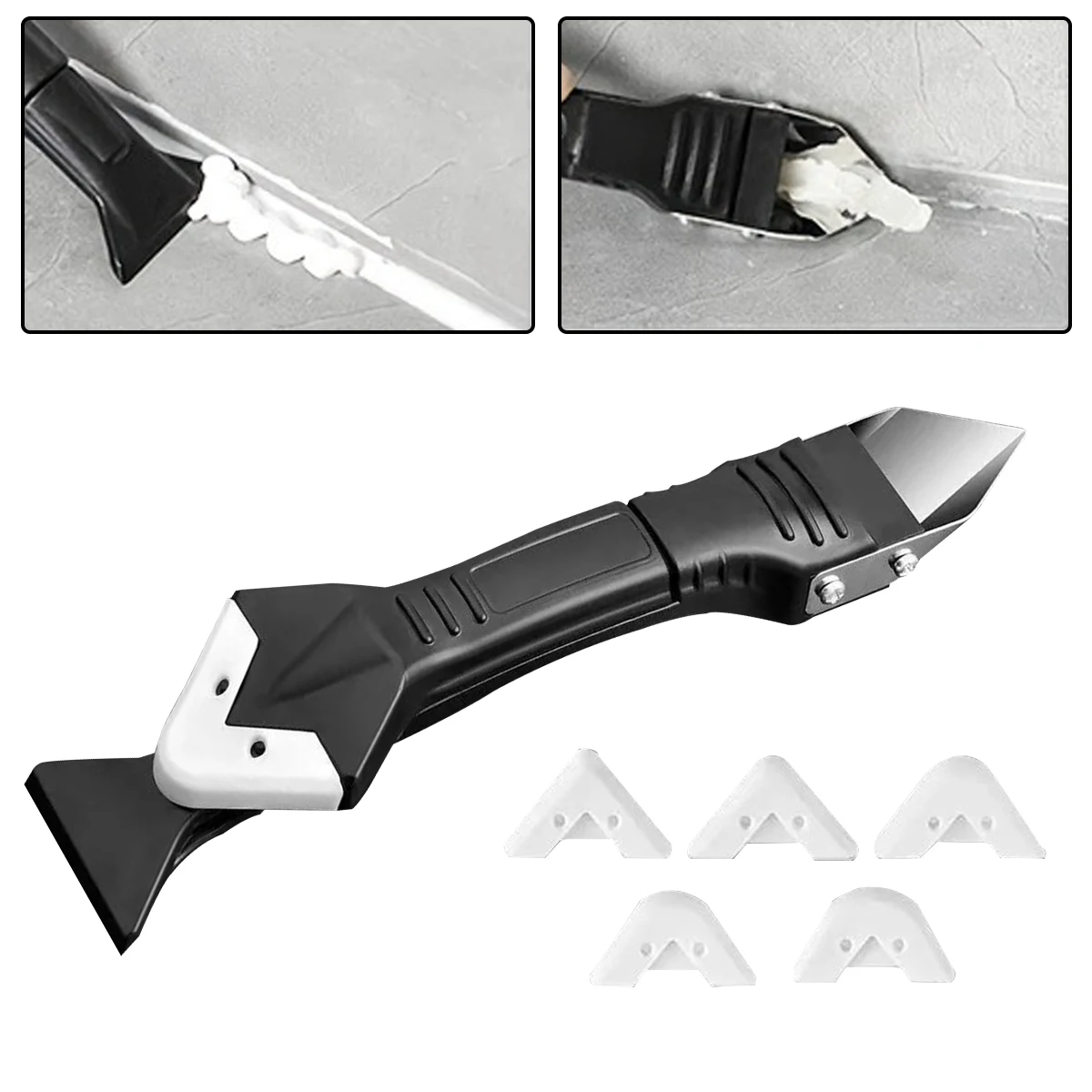 1 Pcs 5 in 1 Coner Caulking Tool Silicone Scraper Glue Remover Knife Angle Beauty Crevice Spatula Tool Grout Scraper Kit