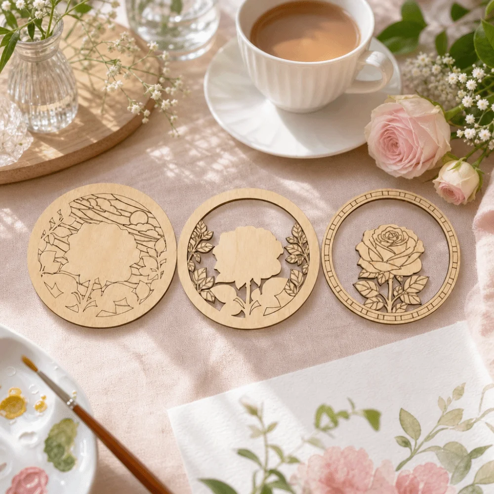 3 Layers Wooden Rose Painting Set 2D Flat Art Craft DIY Painting Coloring Flower Rose Art Set Wall Decoration