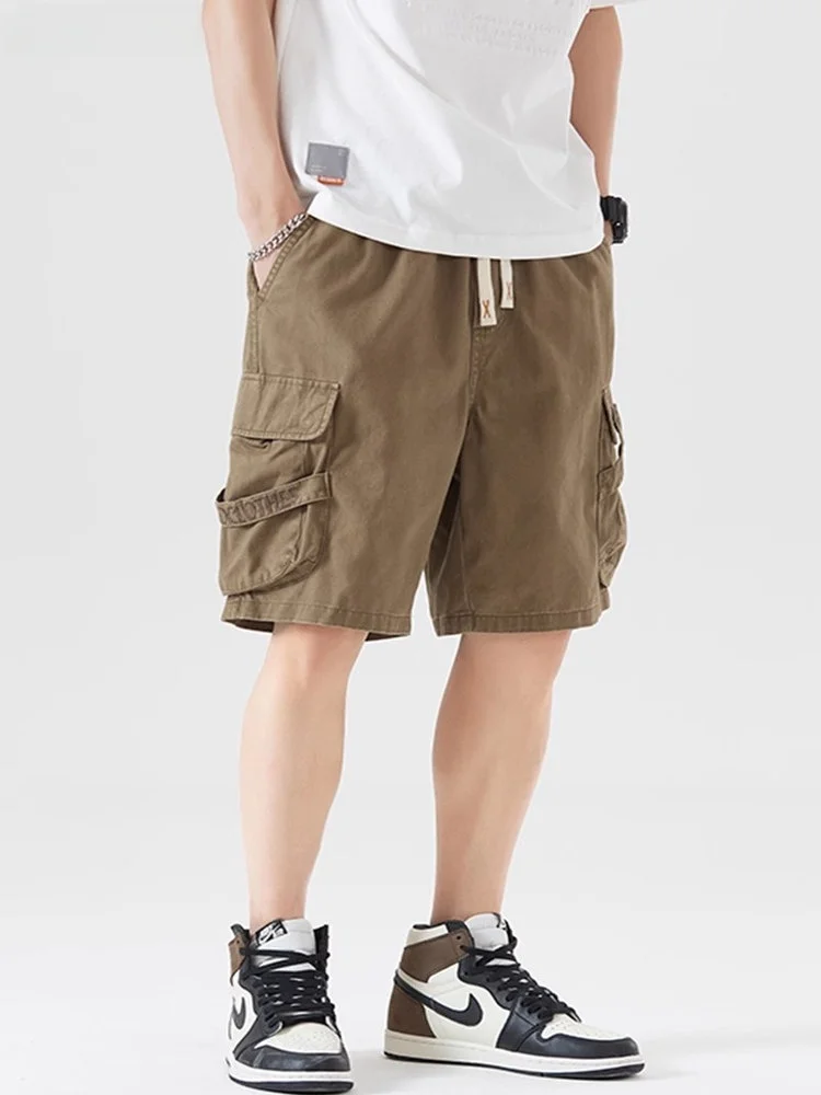 

Omjk American Retro Workwear orts Men Summer New Trend Loose Large Size Outdoor Casual Five-Point Pants Straight Leg Cotton