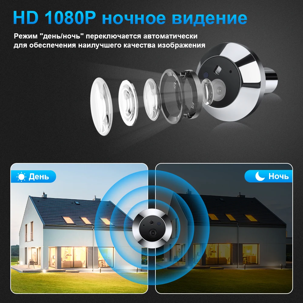 Elecpow 1080P Doorbell Camera Wifi Smart Home Tuya Peephole Door Camera PIR Motion Detection Digital Door Viewer One Way Talk