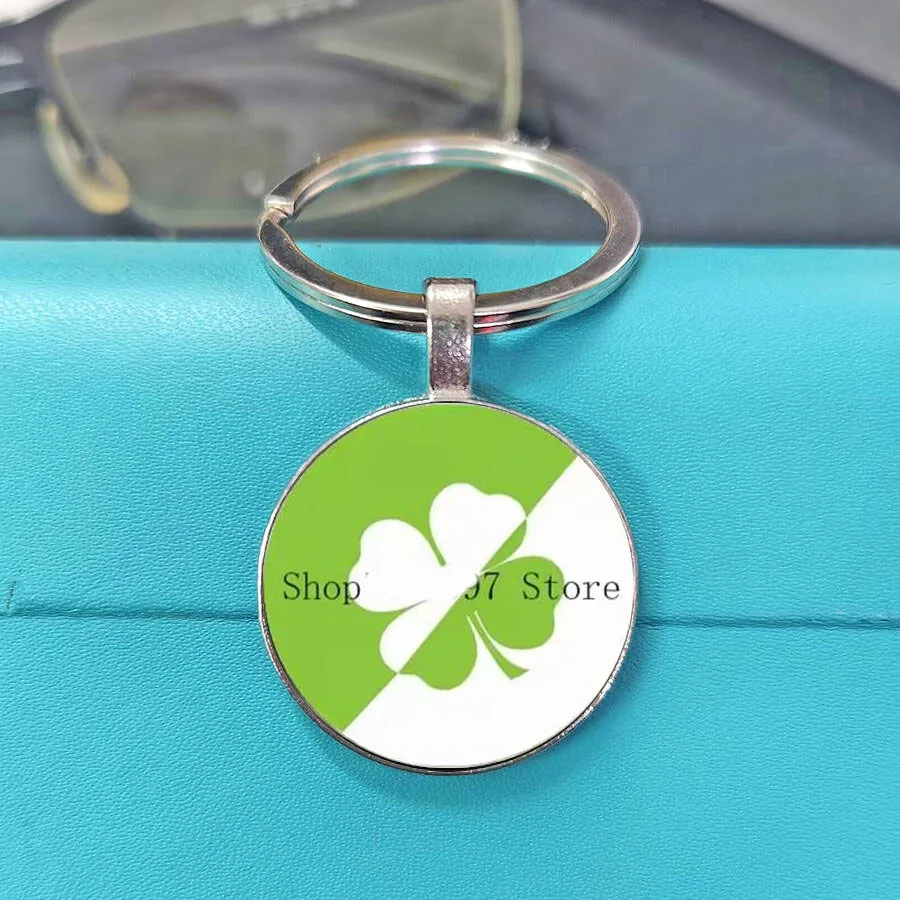Clover key pendant, dreamy green plant background, round keychain, good luck, portable accessory