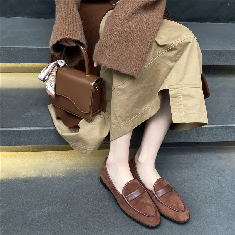 2022 New Spring Suede Leather Women Shoes Casual Slip-On Loafers Comfortable Simple Shoes Round Toe Shoes Woman Zapatos De Mujer