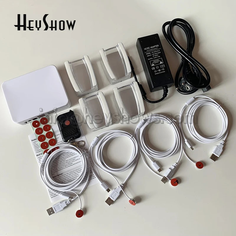 4 6 8 10 Ports Mobile Phone Security Host Burglar Alarm System With Acrylic Phone Stand With Charging And Sensor Cables