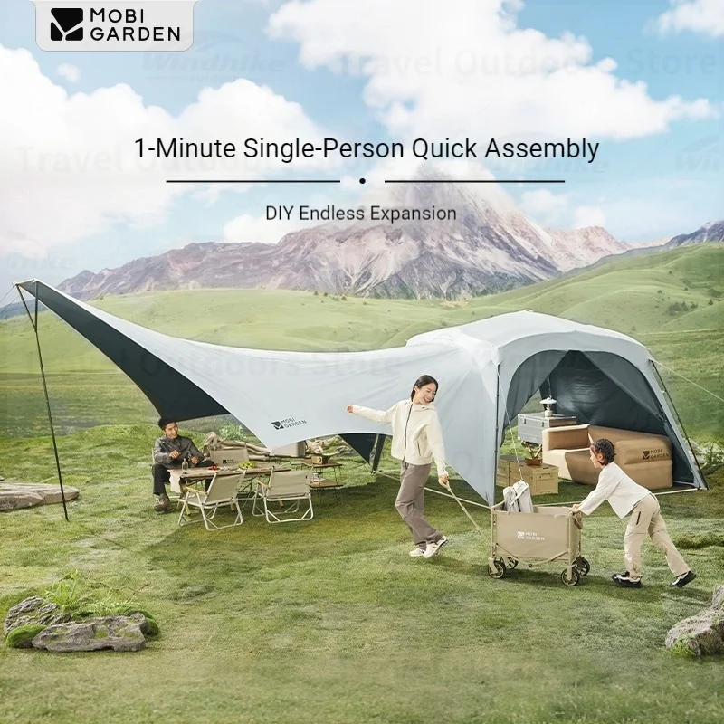 

Палатка MOBI GARDEN с быстрым раскладыванием One-touch Shade, водонепроницаемая, PU3000+, с большим навесом, черным покрытием, креплением на защелках, самонесущая конструкция