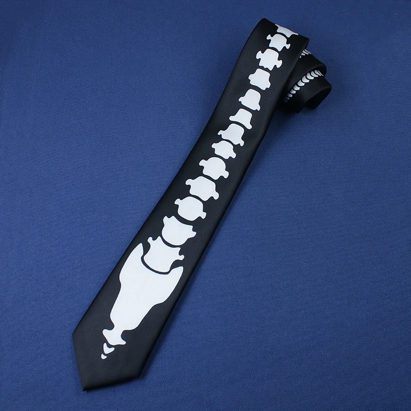 New Necktie Stylish Portable Tie Minimalists Cosplay For Men Women Halloween Party Black Skeleton Skull Tie Accessories Western