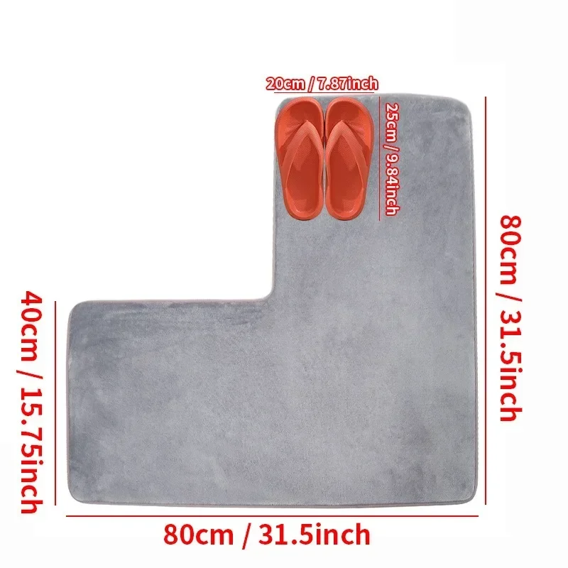 1PC Solid Color Coral Fleece L-Shaped Bathroom Corner Mat Durable Water Absorption Floor Mat Soft Non-slip Bath Mat Bathroom Rug