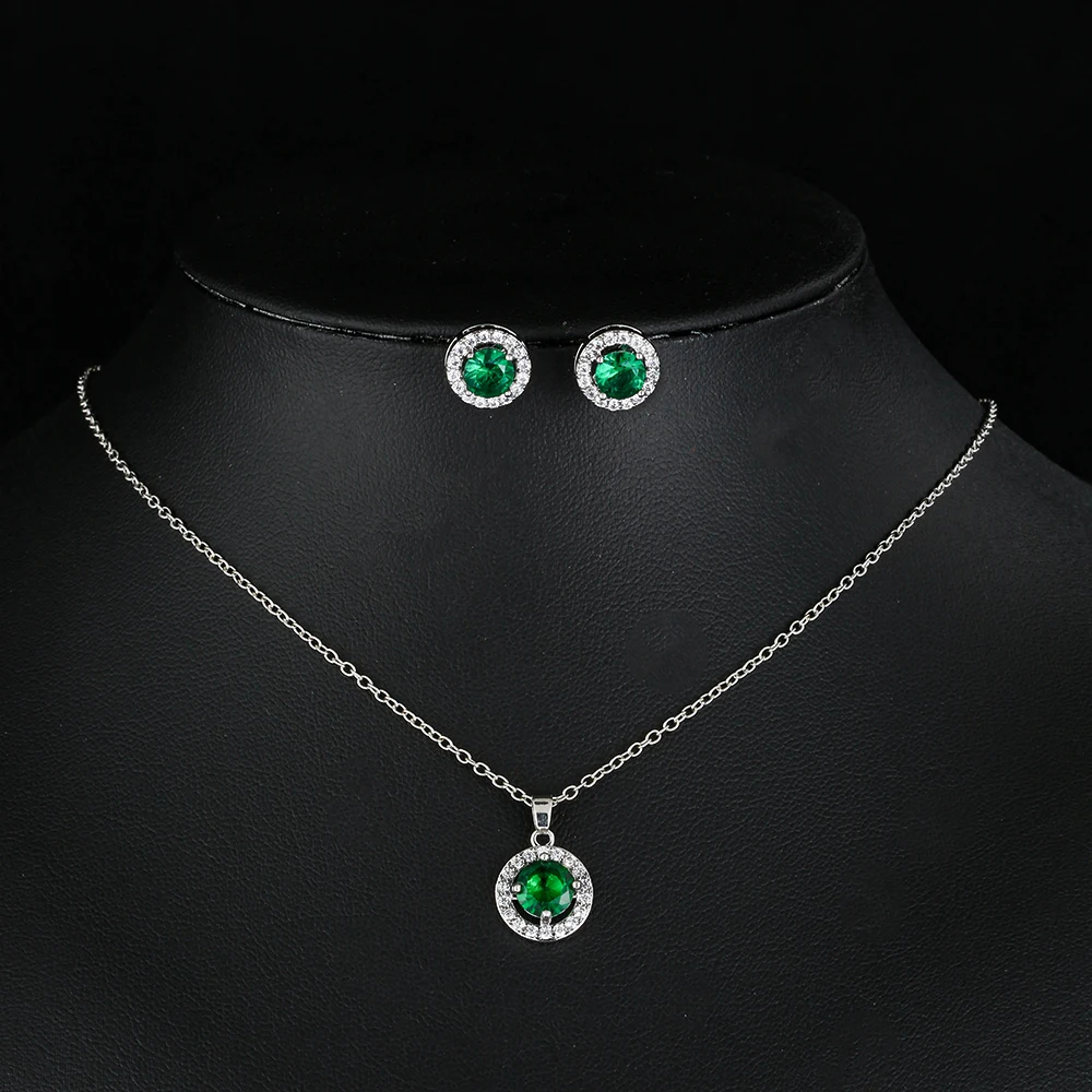 LXOEN 2023 Vintage Green Drop Water Silver Color Bride Dubai Jewelry Set Earings Necklace for Women Wedding Christmas Party Gift