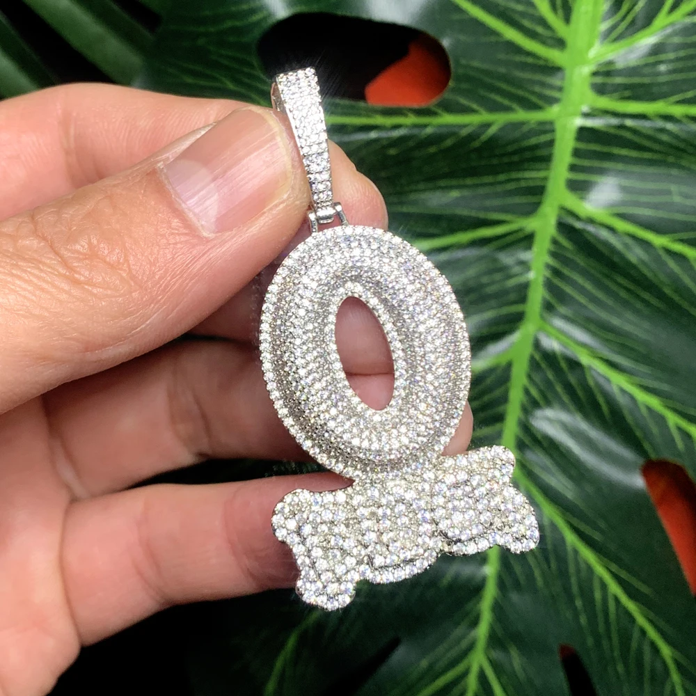 2024 Iced Out Letter Charm Letter O Block Pendant Necklace Bling Cubic Zirconia Punk Styles Hip Hop Men Boy Rope Chain Jewelry
