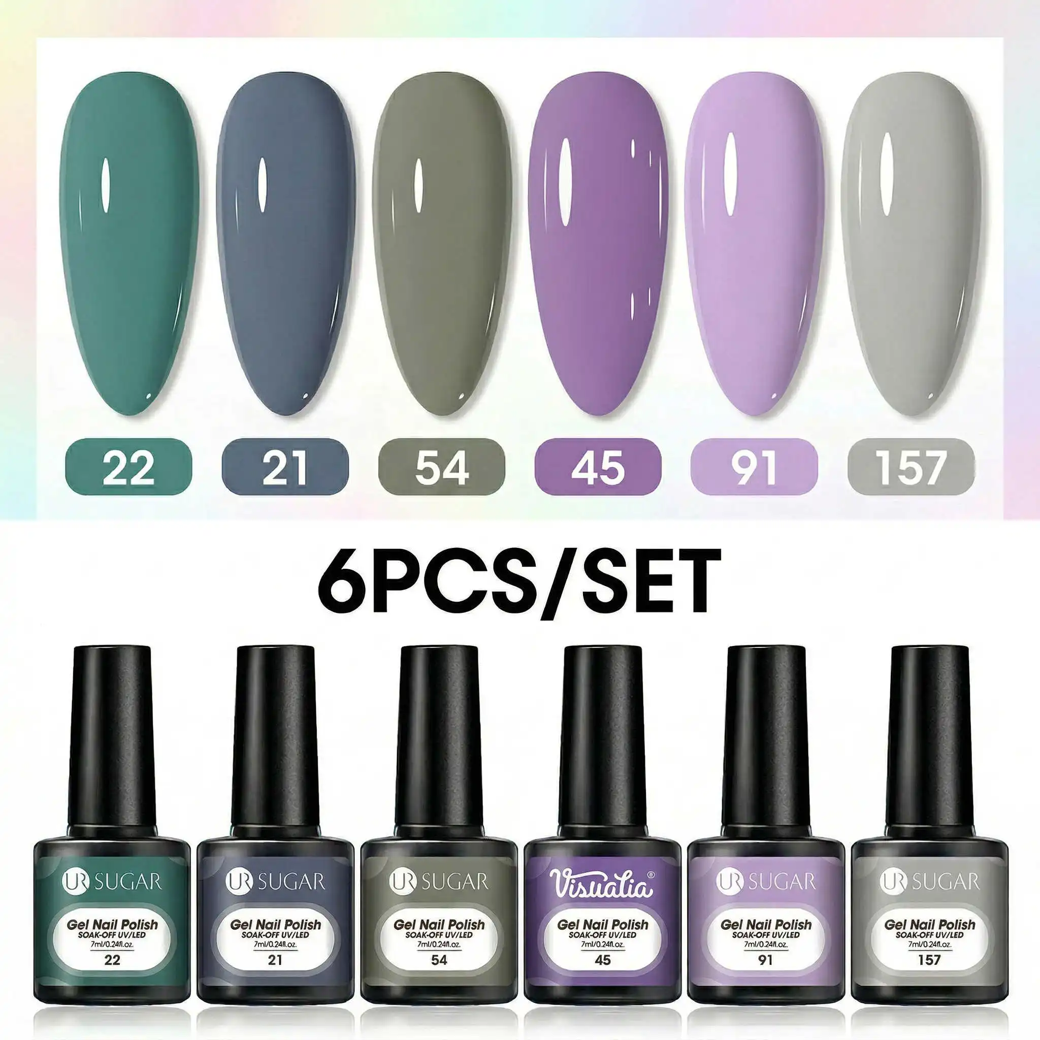 6-teiliges Set farbiger Gel-Nagellack, geeignet für alle Jahreszeiten. Mehrfarbiger Gel-Nagellack mit UV-LED-Technologie. Perfekt für