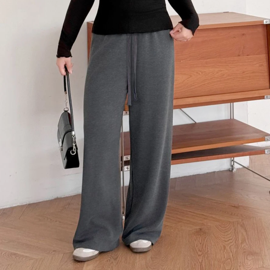 XXXXL moda de talla grande pantalones de pierna ancha para mujer pantalones de lana de punto sueltos y suaves Premium Casual Otoño e Invierno 9420