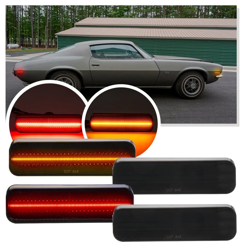 

4 шт., передние янтарные и задние красные боковые габаритные огни на крыло для 1970 1971 1972 1973 Chevrolet Camaro
