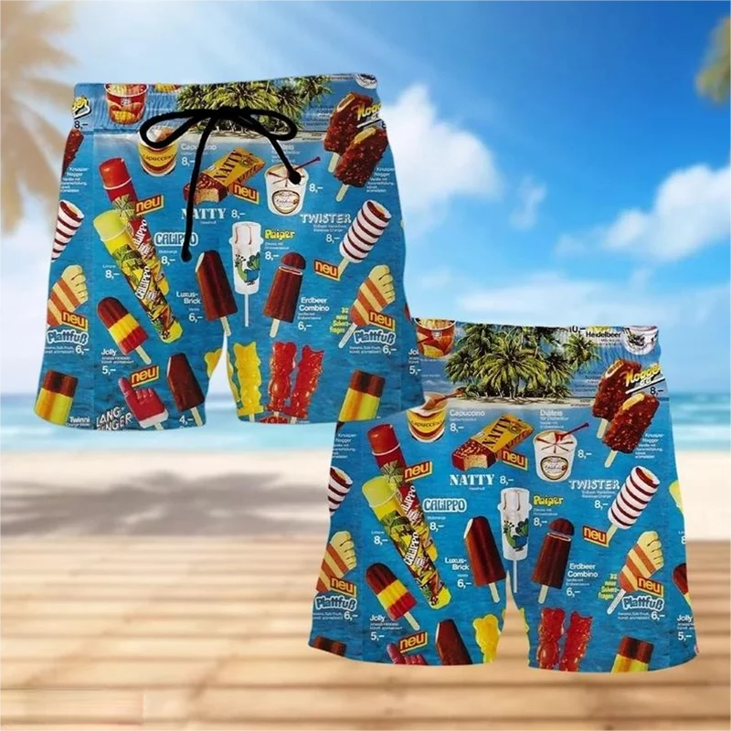 Pantalones cortos de playa con estampado de helado para hombre y mujer, Shorts de paletas frías hawaianas, bañador de helado congelado