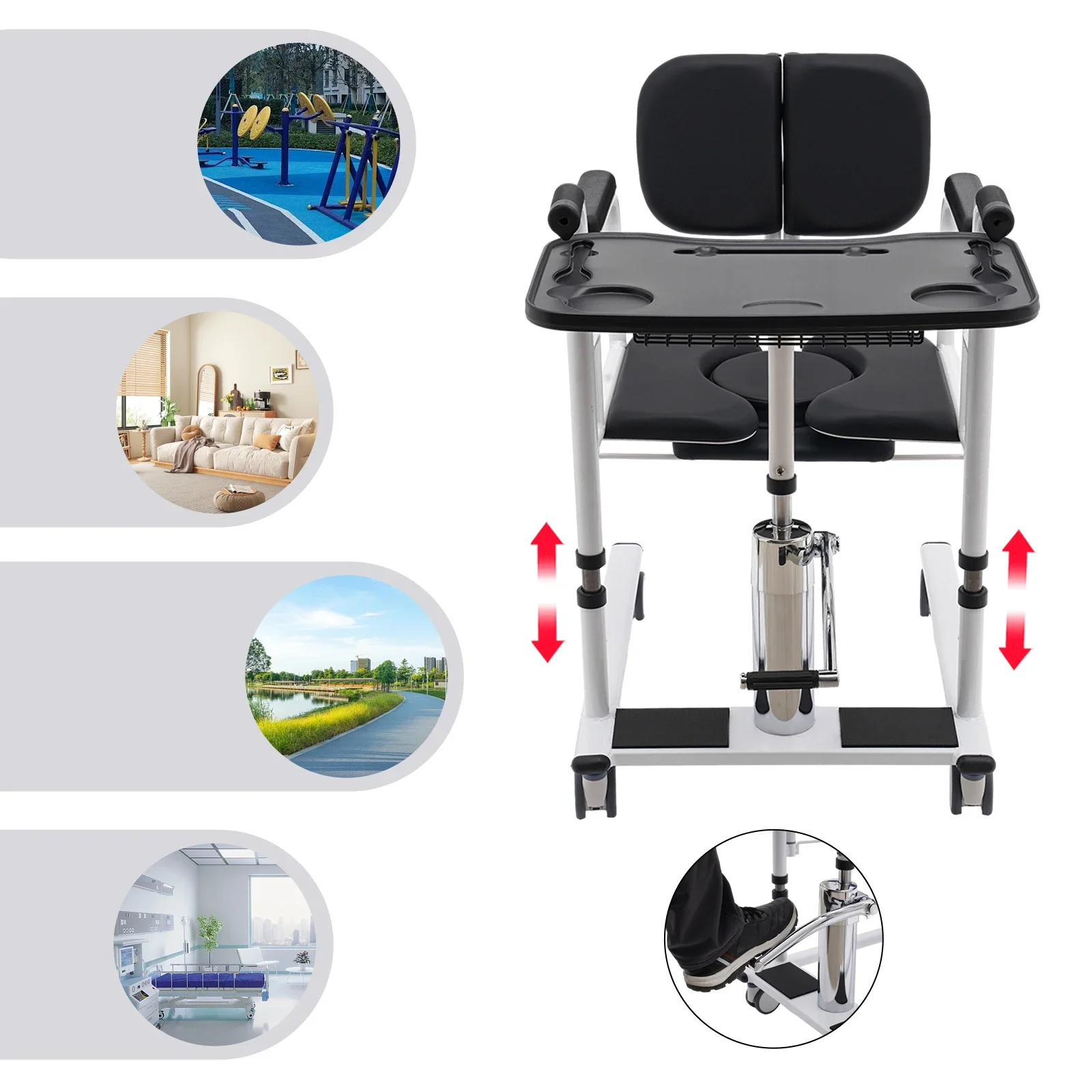 Elevador de paciente hidráulico para el hogar con/180 °   Silla de ruedas portátil de transporte con asiento dividido, ayuda de transferencia para personas mayores, color negro