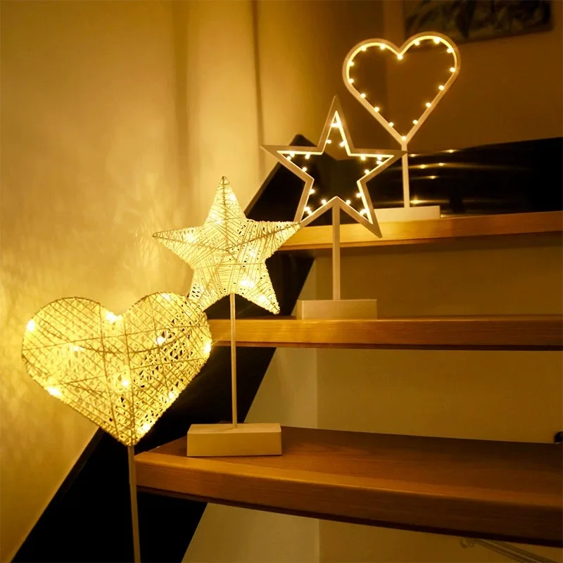 Christmas Decoration Colorful Lights Moon Star Heartshapd LED Christmas Romantic Soft Night Light Iron Table Lamp New Year Light