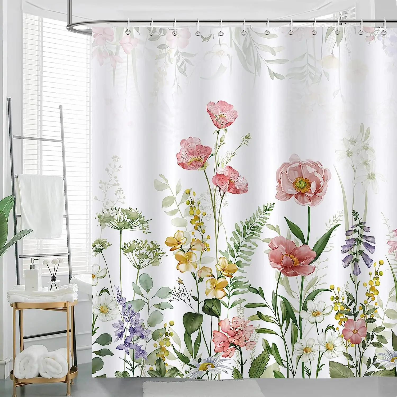 

Watercolor Floral Shower Curtain Home bathtub bathroom Curtain decoration Washable durable Polyester Fabric