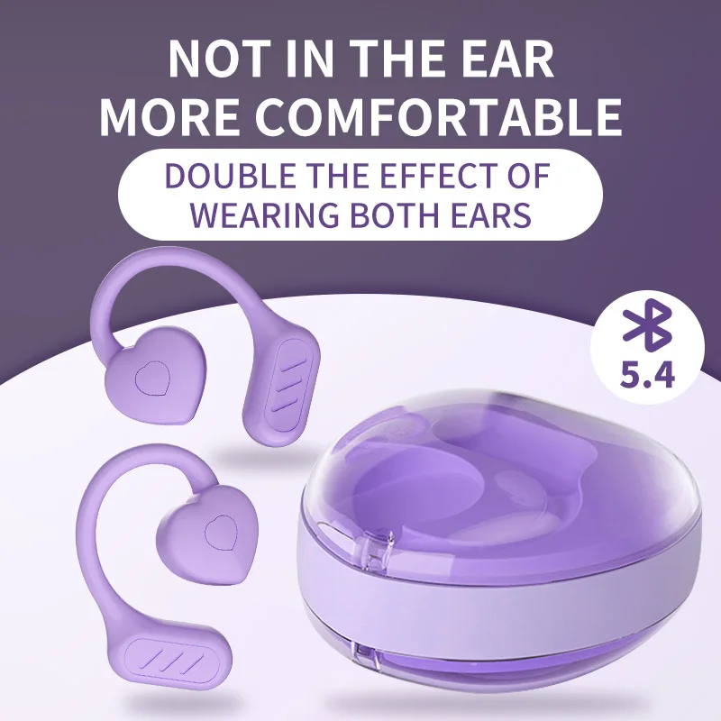 H520 New Binaural Heart-shaped Wireless Bluetooth Earphones OWS Noise Canceling Ultra-Long Standby Ear-Hang Earbud For Girl Gift