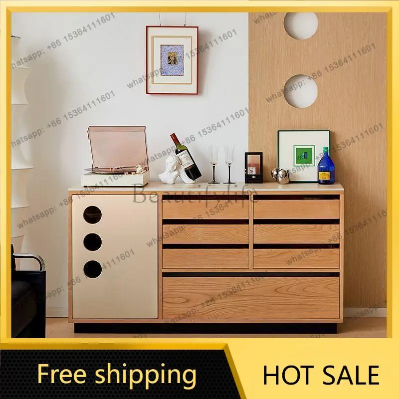 LJY Japanese-style solid wood dining side cabinet Bauhaus Nordic living room storage tea cabinet