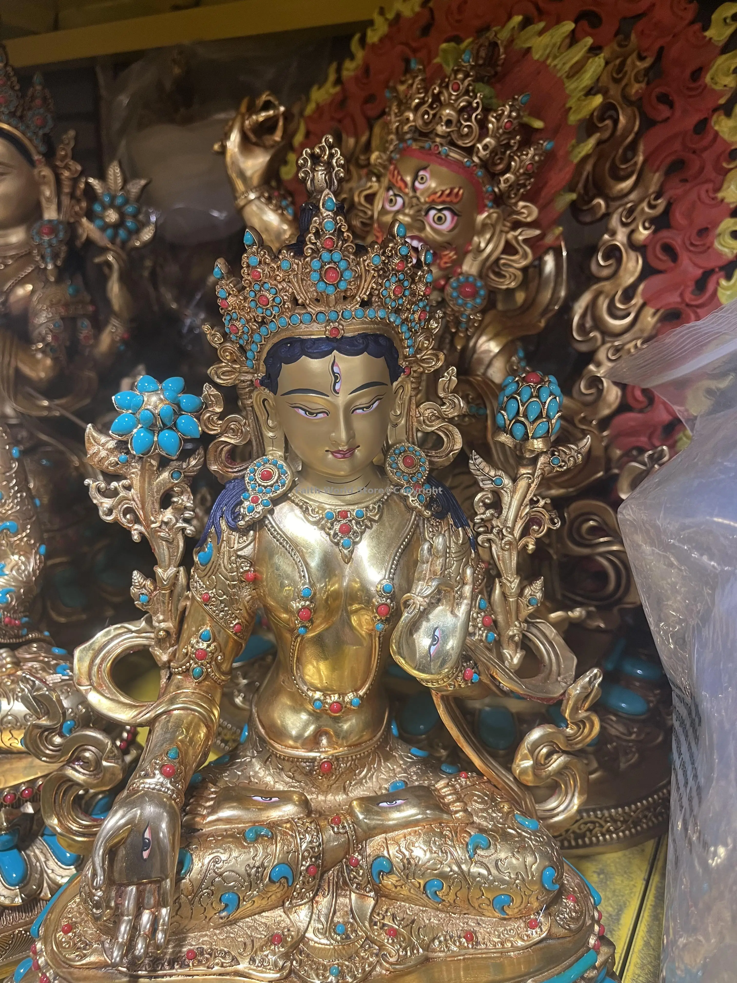 8" large royal TOP quality turquoise Tara Bodhisattva figure Holy Salvation Buddha Mother statue Altar worship Buddhist