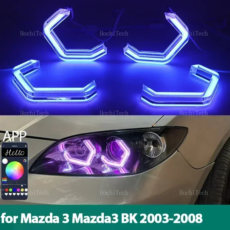 RGB Colorful Angel Eyes Rings Led M4 Style APP Control DRL Daytime Running Light for Mazda 3 Mazda3 BK Sedan Hatchback 2003-2008