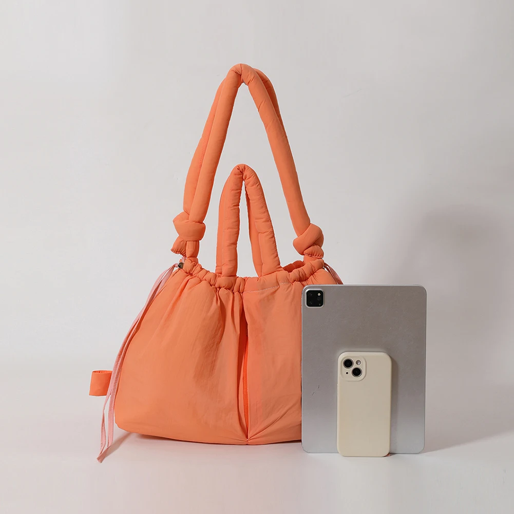 Puffer Tote Bag for Women Adjustable Strap Shoulder Bag Nylon Solid Crossbody Bag Large Backpack for Shopping Travel image 5