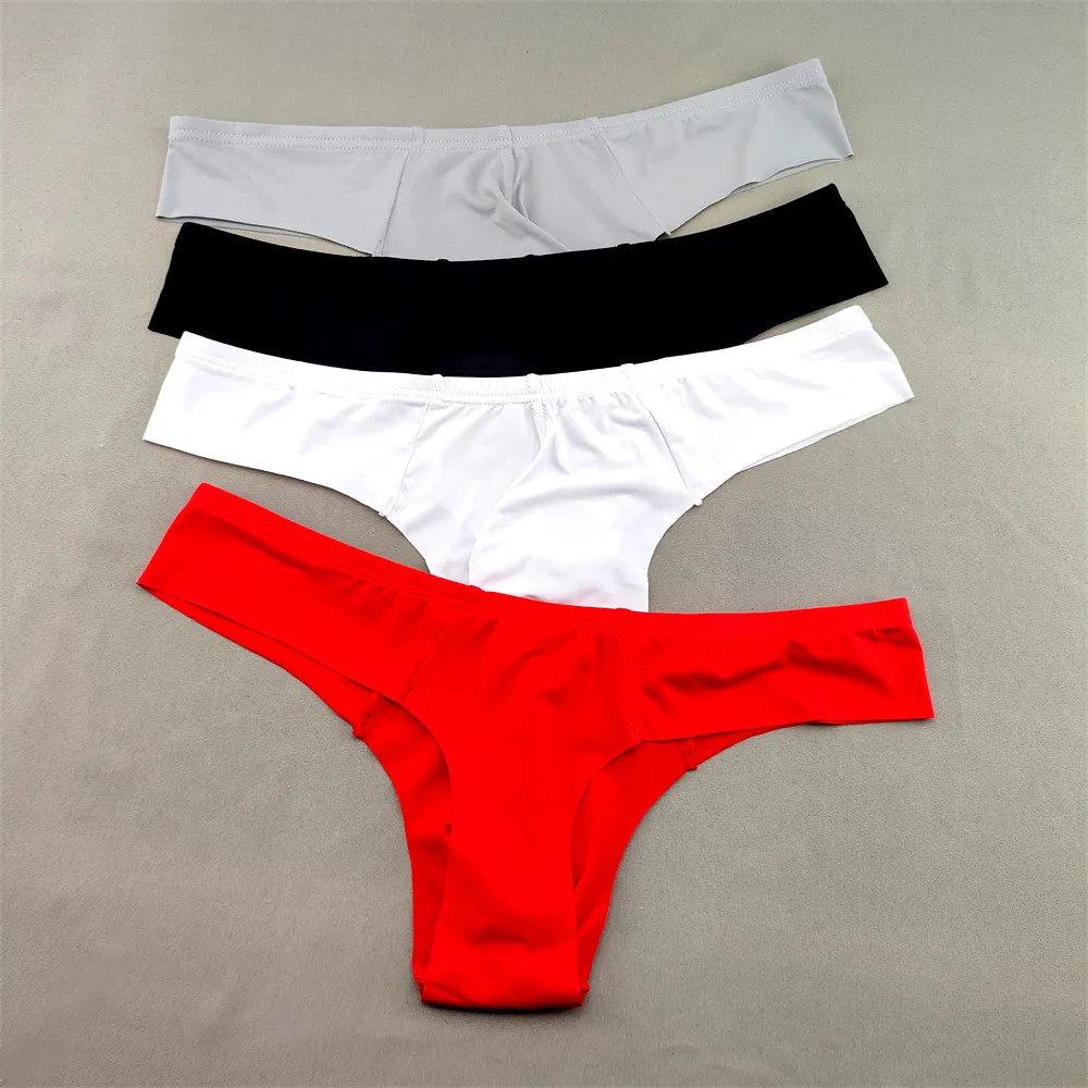 S-XL Big Ice Silk Seamless Underwear Men Tanga Ultra-thin Male Thong Sexy Low Waist Male Solid Color G-strings