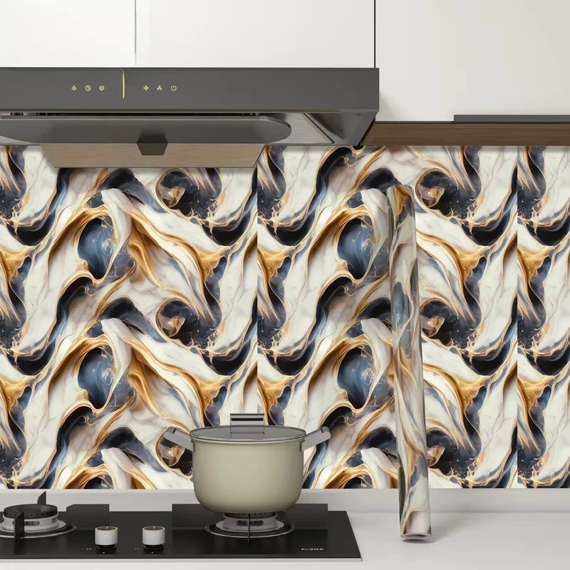 Marble Kitchen Oil-proof Film Stove Waterproof Self-adhesive Wallpaper Countertop Cabinet Renovation Wall Paper