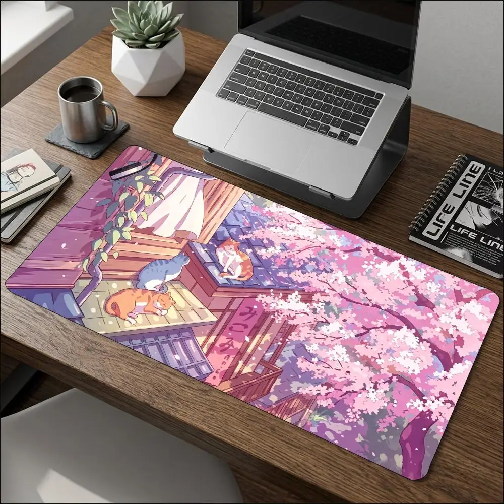 Anime Sakura Town Large Gaming Mouse Pad Non Slip Rubber Base Extended Desk Mat For Laptop Computer Home Office Gaming Sessions