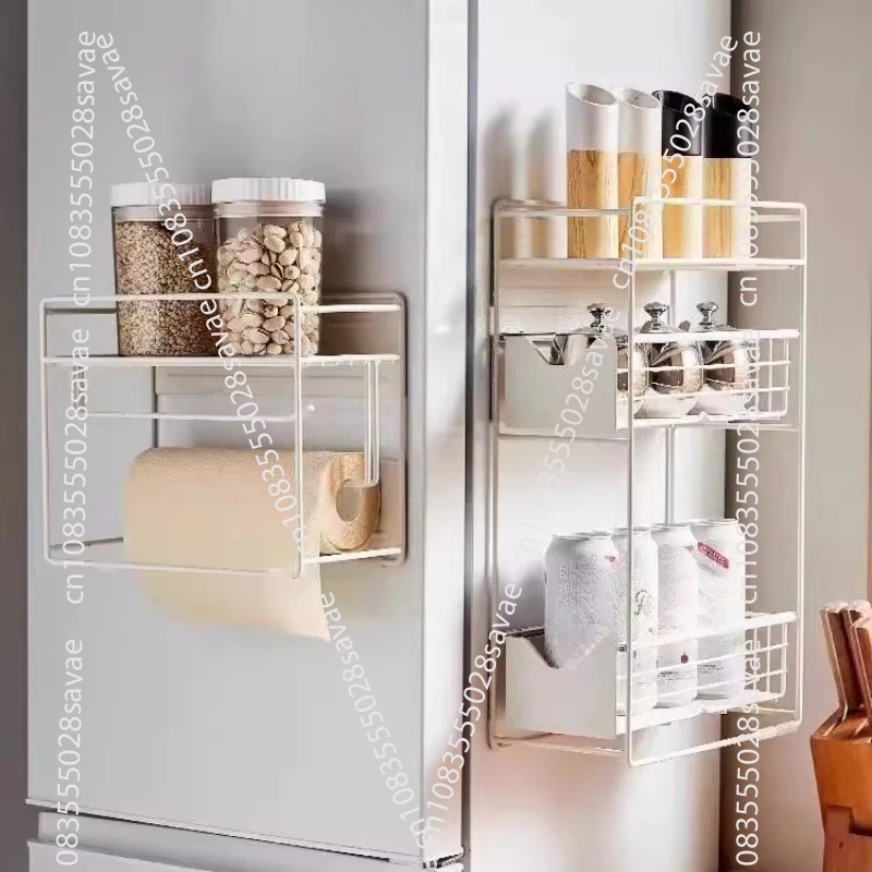 Refrigerator Side-mounted Magnetic Shelves, Multi-layer Non-perforated Household Magnet Side Racks, Sundries Storage Racks