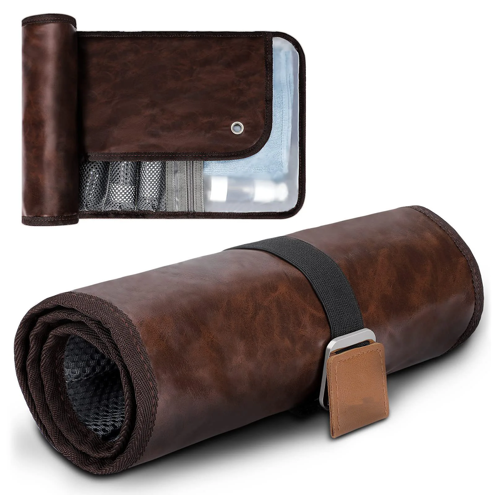 Toiletry Bag for Men Travel Organizer Hanging Bag Water-Resistant Bathroom PU Leather Shaving Bag.