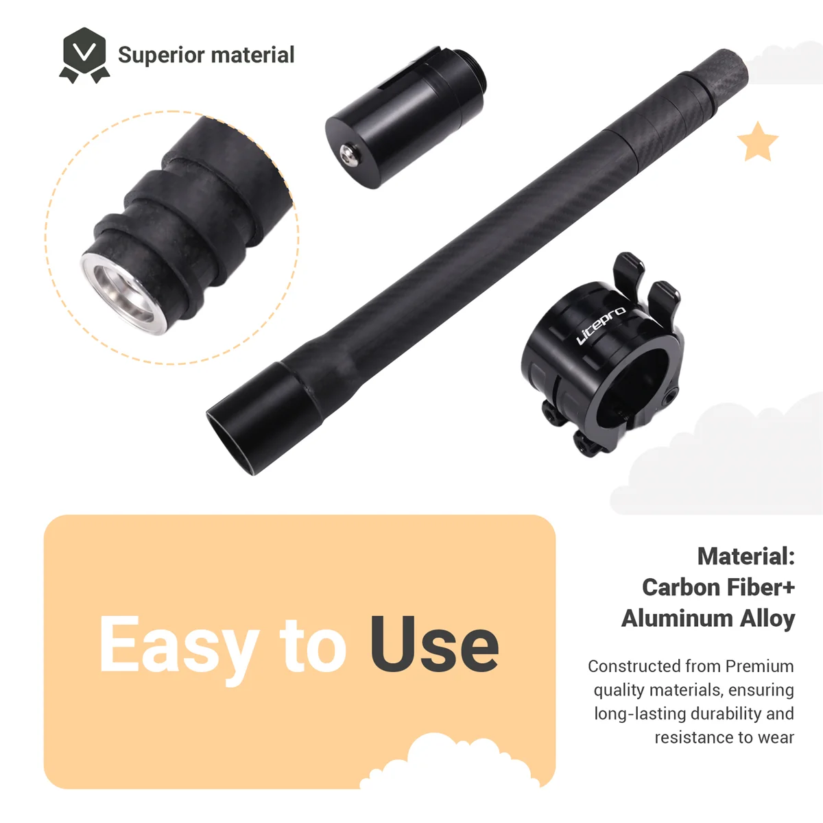 AA85 Stem Folding Bike Carbon Fiber Plugging and Unplugging Tube Integrated Folding Bike Handlepost Frosted Black M26