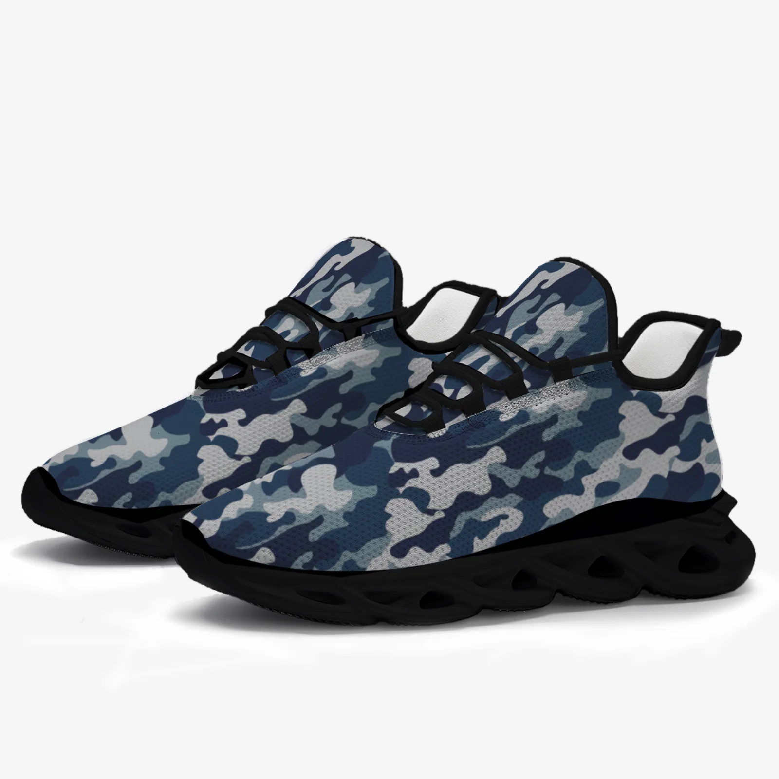 

Camouflage print casual sneakers feature a lightweight and breathable mesh upper for man and women sports shoes