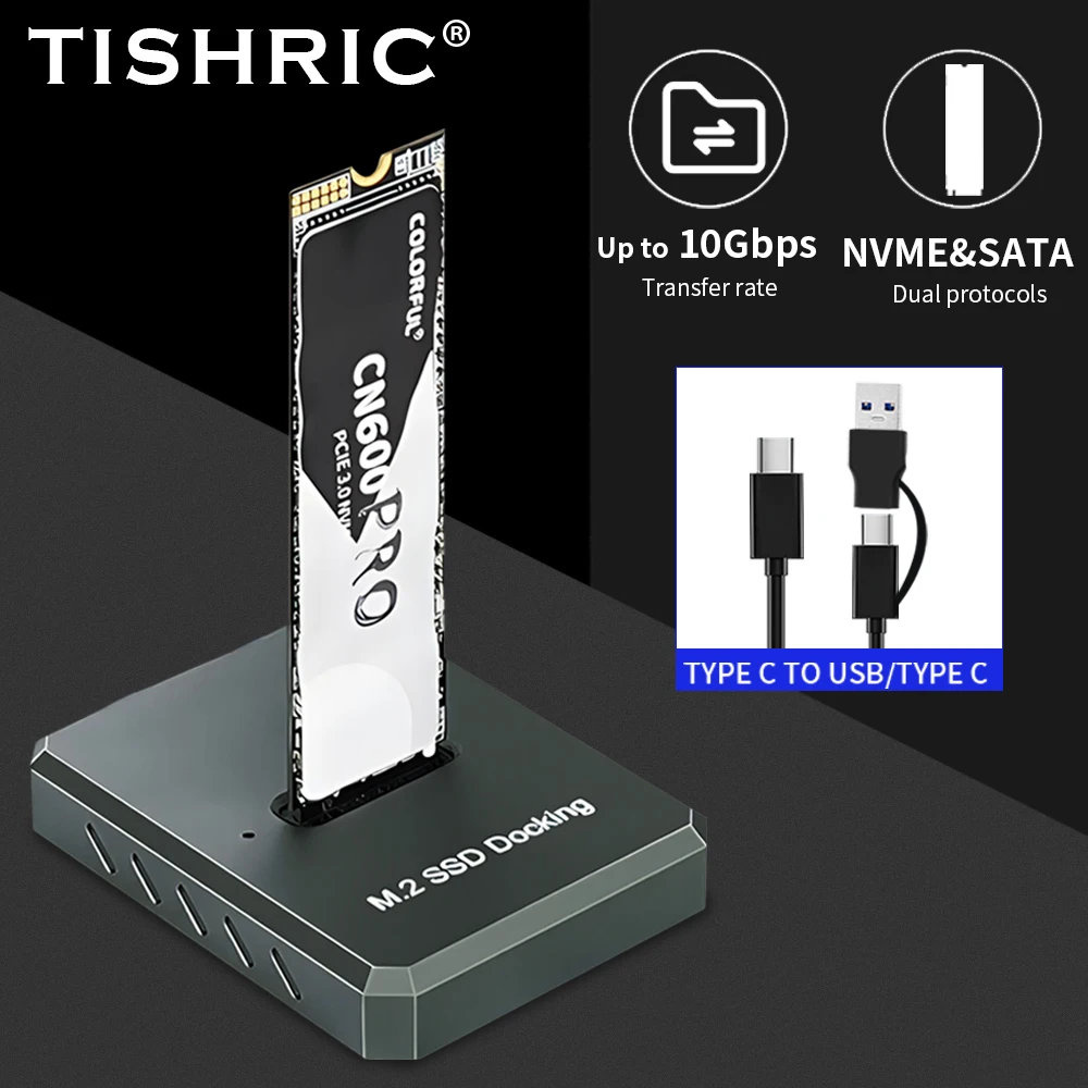 Imagem -02 - Tishric-hard Disk Drive Enclosure Docking Station m2 Nvme Ngfff Adaptador de Protocolo Duplo Liga de Alumínio Dock Tipo-c Usb 2-em1cable