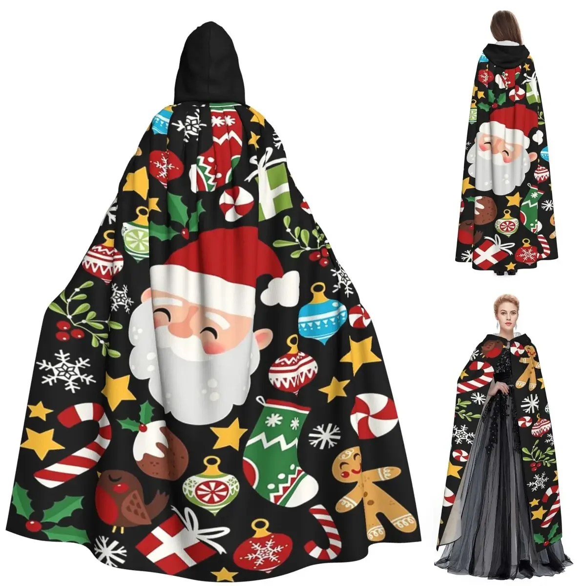 

Длинный плащ с капюшоном Candy Cane, средневековый костюм ведьмы, накидка для косплея, накидка на Хэллоуин, вечеринка для взрослых, унисекс