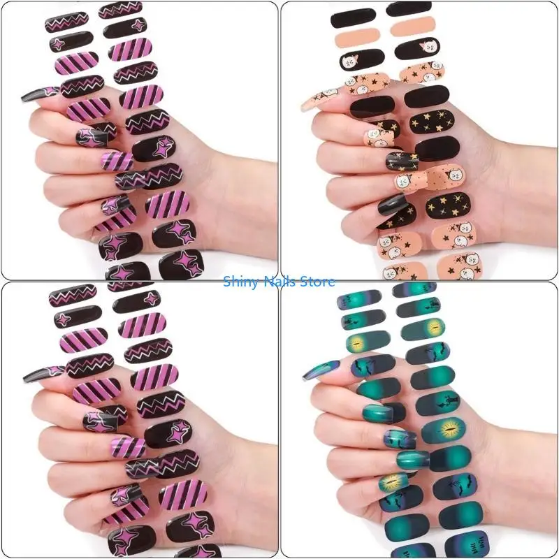 Uñas llenas envoltura uñas semi curadas envolturas esmalte halloween pegatinas geles luminosos uñas tiras uñas arte
