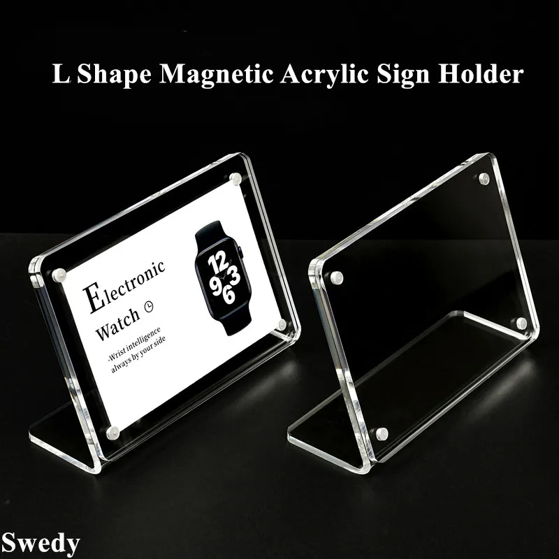 

10 Pieces 60x90mm L Shape Strong Magnetic Acrylic Price Label Display Stand Resaurant Menu Card Price Sign Holder