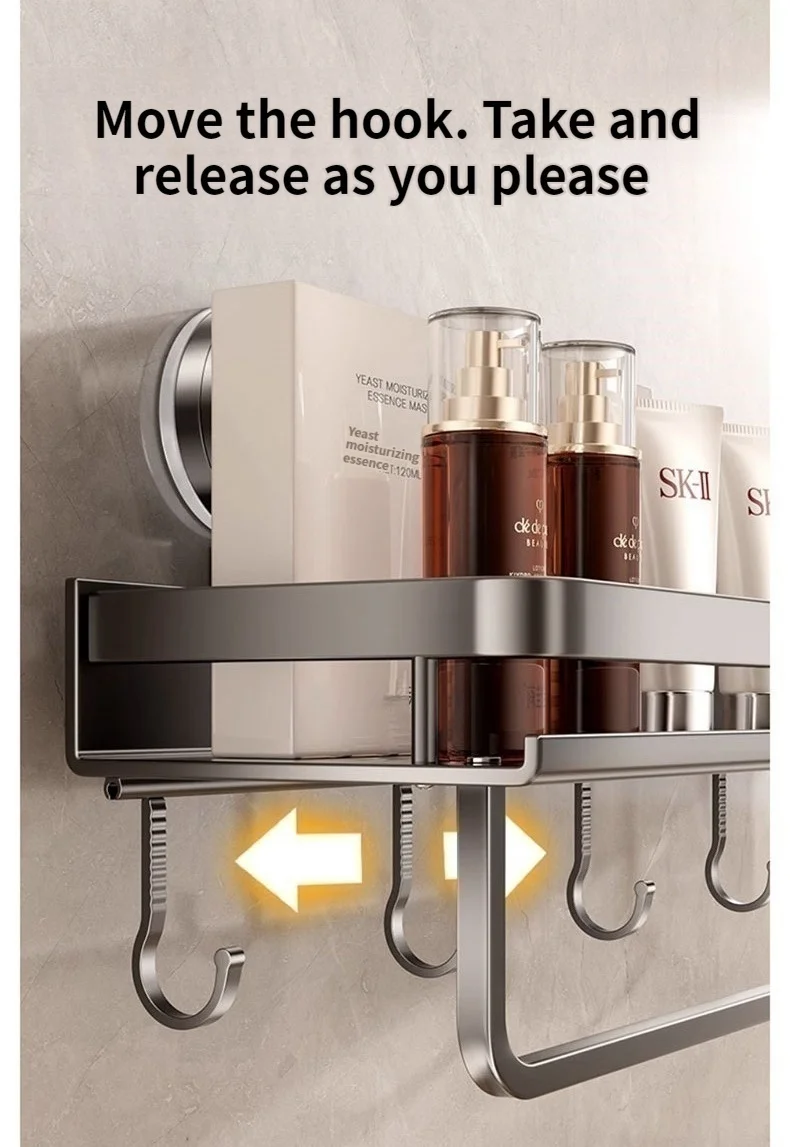 Kein Bohren, Saugnapf, selbstklebendes Badezimmerregal, Badezimmerregal, Toilette, Aluminium-Hängeregal, Badezimmer-Organizer, zum Aufhängen an der Wand – Detail 15