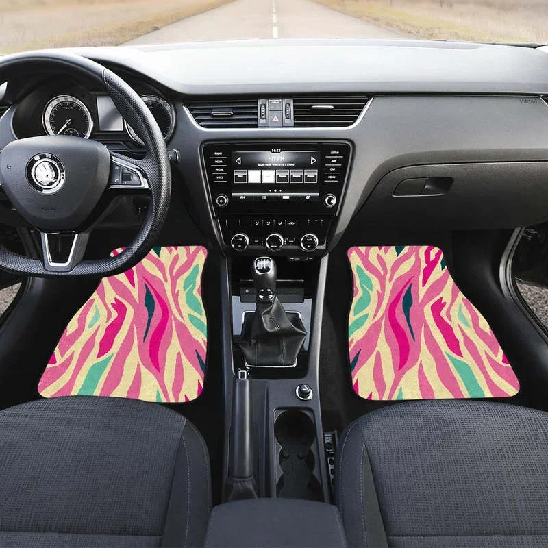 Pastel Zebra Pattern Print Front and Back Car Floor Mats Heavy Carpet Front and Rear Full Set 4PCs Pack