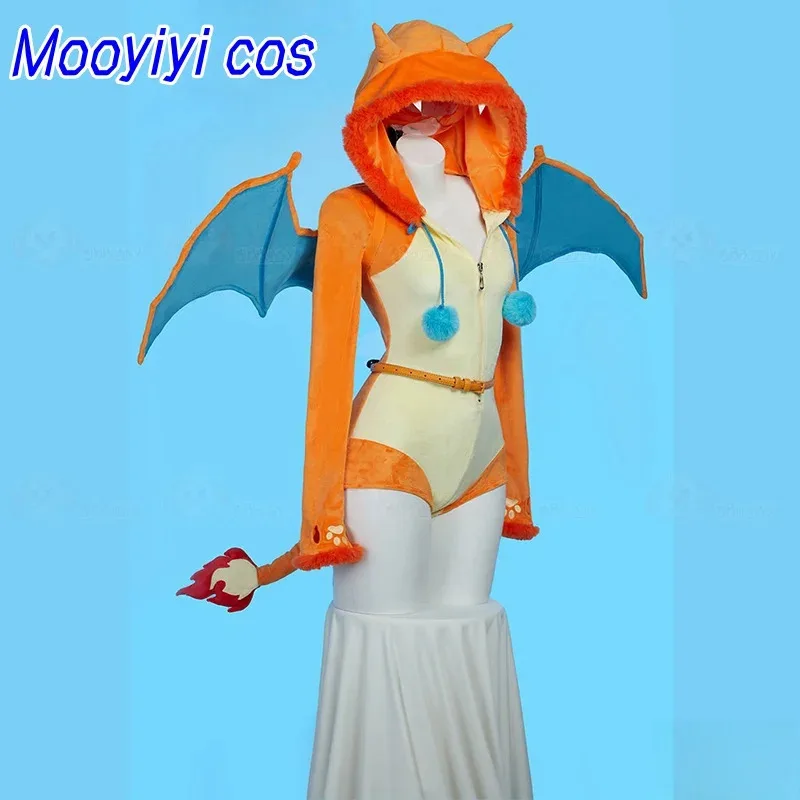 Новый аниме Charizard 2029, карнавальный костюм на Хэллоуин, Рождество, ролевая вечеринка, S-XL, сексуальный и милый комбинезон с хвостом и крыльями