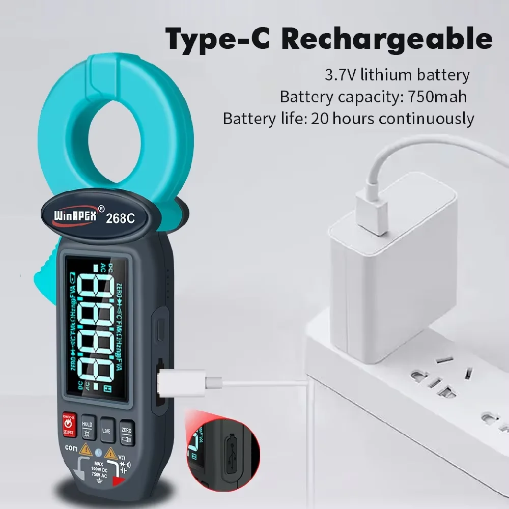 WinaPEX 268C 0,01 мА Высокоточные клещи переменного тока 100 А Тест тока утечки Литиевая батарея Цифровой мультиметр Инструмент для электрика