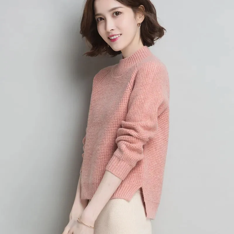 

Half-High-Necked Short Sweater Women Autumn Winter 2024 New Pullover Loose Coat Small Knitwear Bottoming Shirt Female Jacket Top