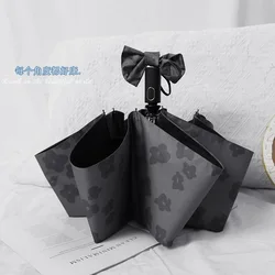 INS Abstinence Style Black Small Floral Automatic Umbrella Women Outdoor Shopping Sunny Folding Umbrella UV-Protection Umbrella