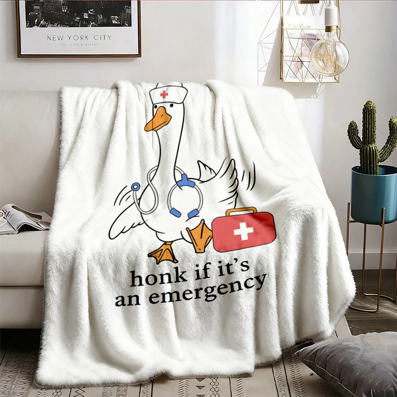 Funny Silly Goose Nurse Flannel Blanket, Honk if There's an Emergency RN Flannel Throw, Emergency Nurse Cozy Blanket