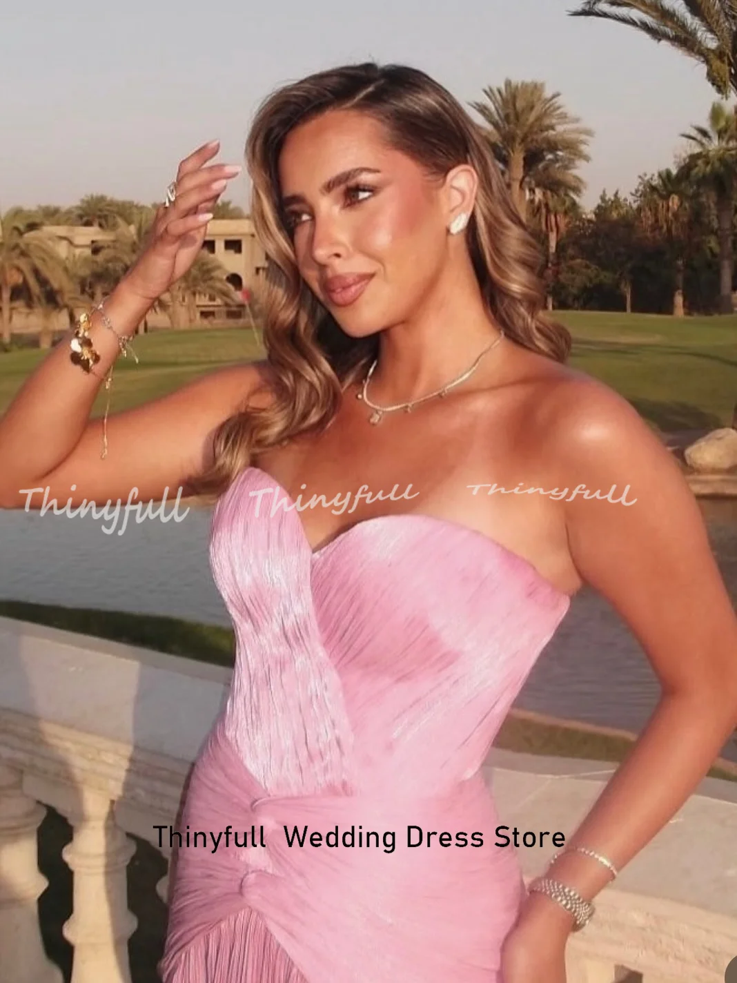 Thinyfull Mermaid Prom Dress Sweetheart Sleeveless Pleat Arab Evening Party Dresses Floor-Length Dress Robe De Soirée Customized image 4