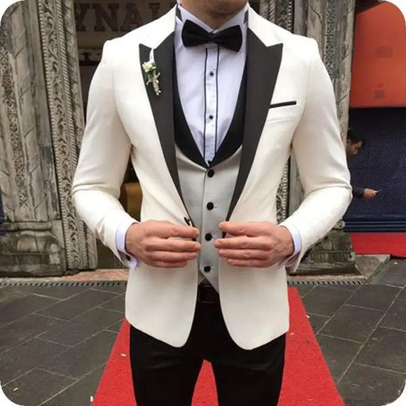 Nam Trắng Phù Hợp Với Slim Fit 3 Miếng Kinh Doanh Áo Khoác Tuxedos Áo Quý Ông Cho Đám Cưới Chú Rể Vũ Hội Dạ Hội Trường